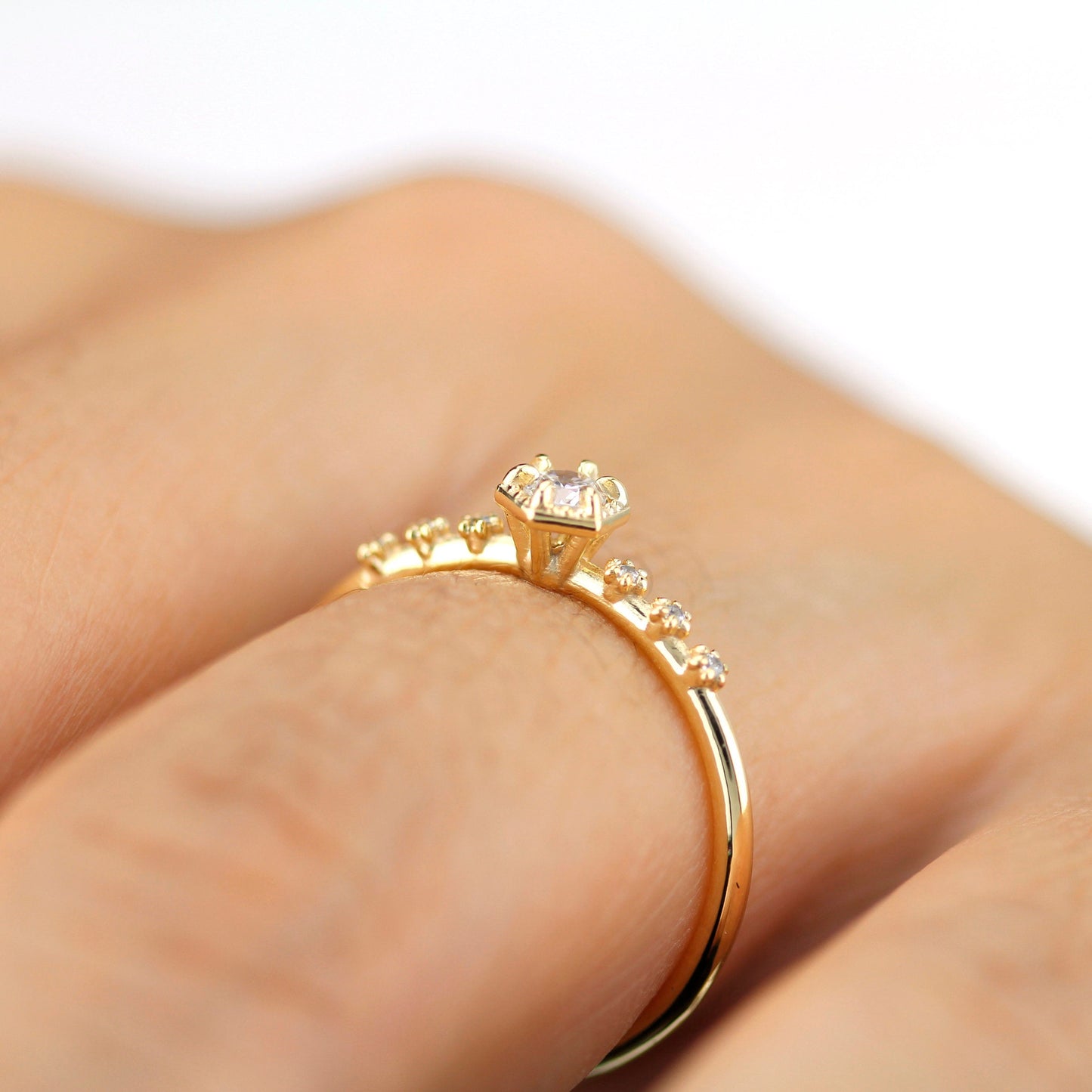 simple engagement ring, dainty diamond ring, Hexagonal engagement ring, minimal ring, minimalist ring, minimalist ring - NOOI JEWELRY