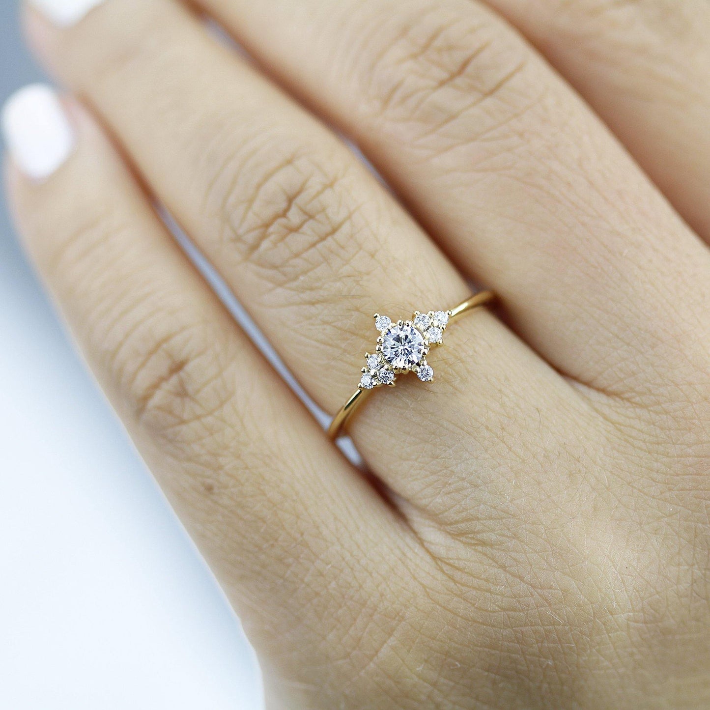 cluster engagement ring round | simple diamond ring designs unique - NOOI JEWELRY