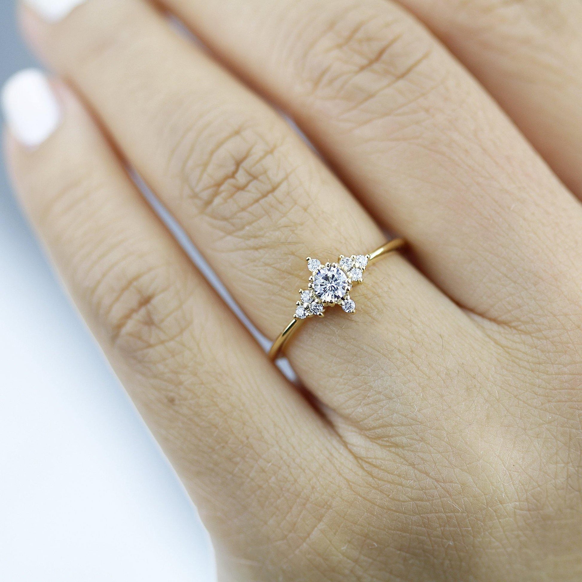 cluster engagement ring round | simple diamond ring designs unique - NOOI JEWELRY
