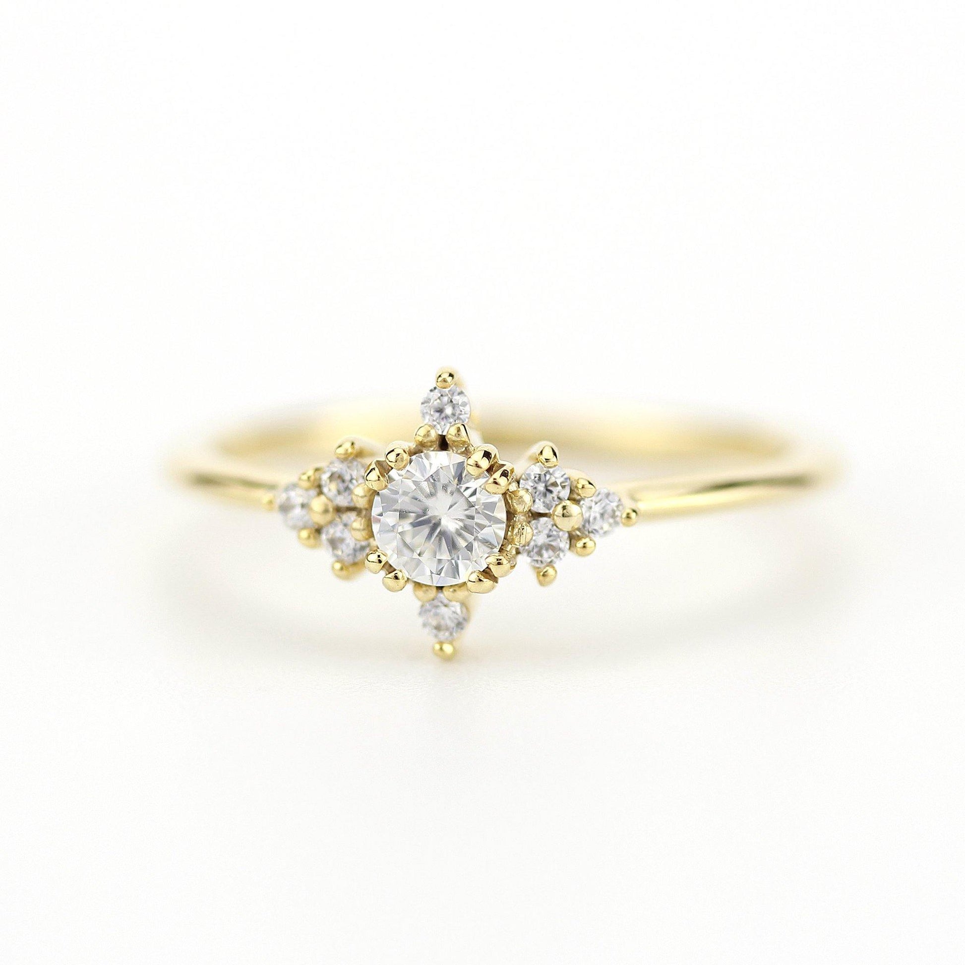 cluster engagement ring round | simple diamond ring designs unique - NOOI JEWELRY
