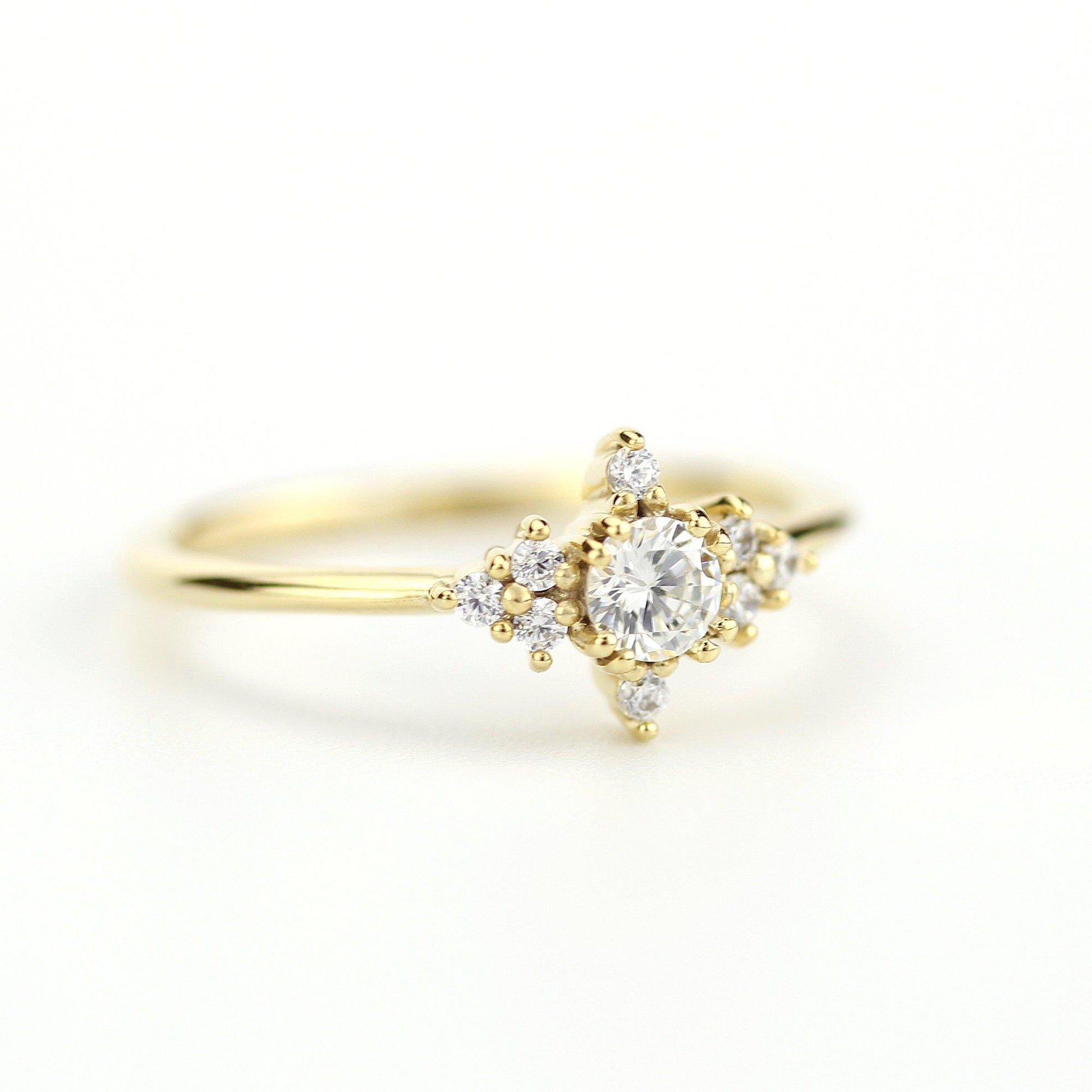 cluster engagement ring round | simple diamond ring designs unique - NOOI JEWELRY