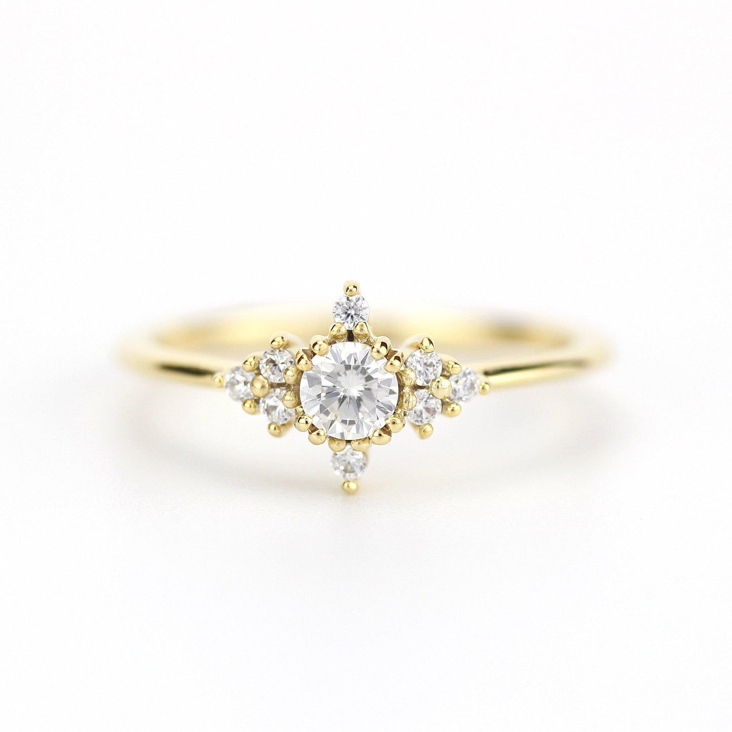 cluster engagement ring round | simple diamond ring designs unique - NOOI JEWELRY