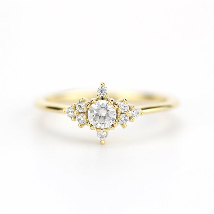 cluster engagement ring round | simple diamond ring designs unique - NOOI JEWELRY