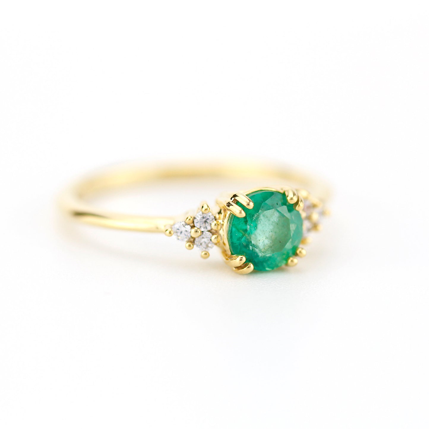 emerald and diamonds engagement ring, rare emerald ring, May Birthstone, delicate ring, minimalist engagement ring, engagement ring - NOOI JEWELRY