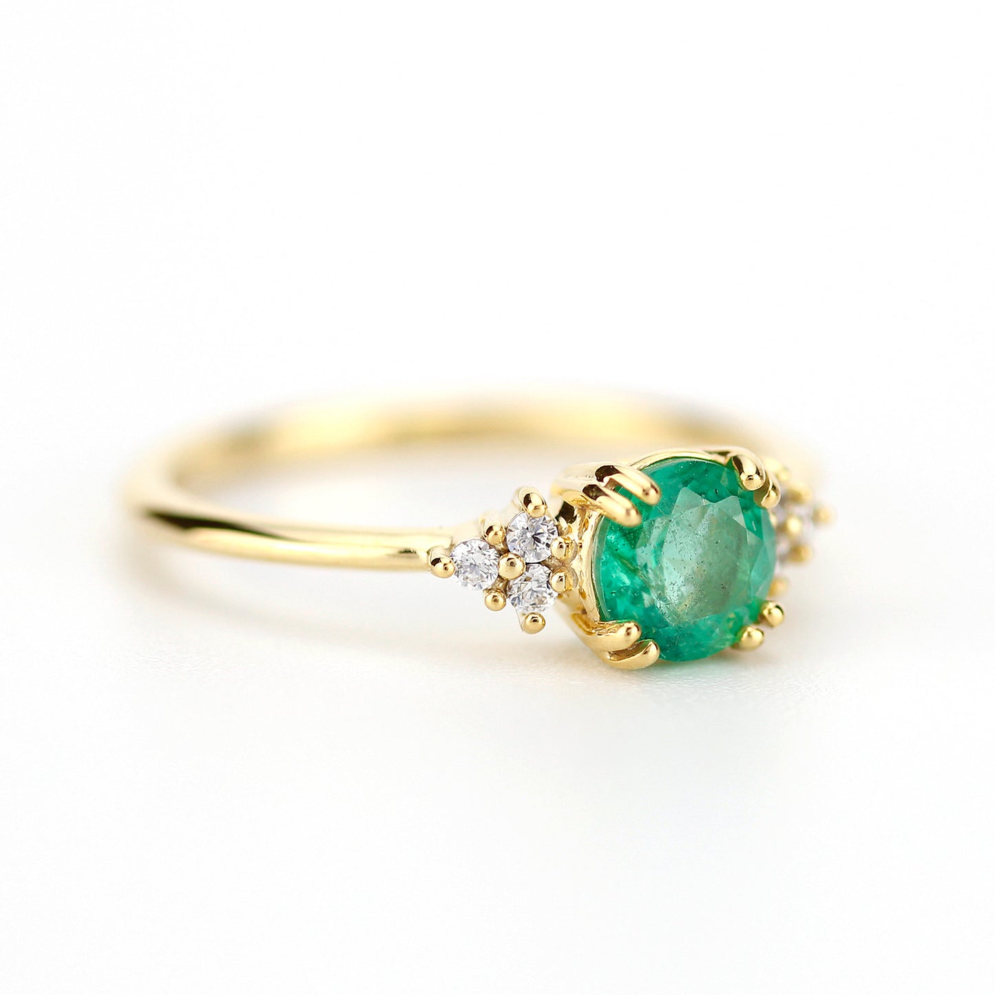 emerald and diamonds engagement ring, rare emerald ring, May Birthstone, delicate ring, minimalist engagement ring, engagement ring - NOOI JEWELRY