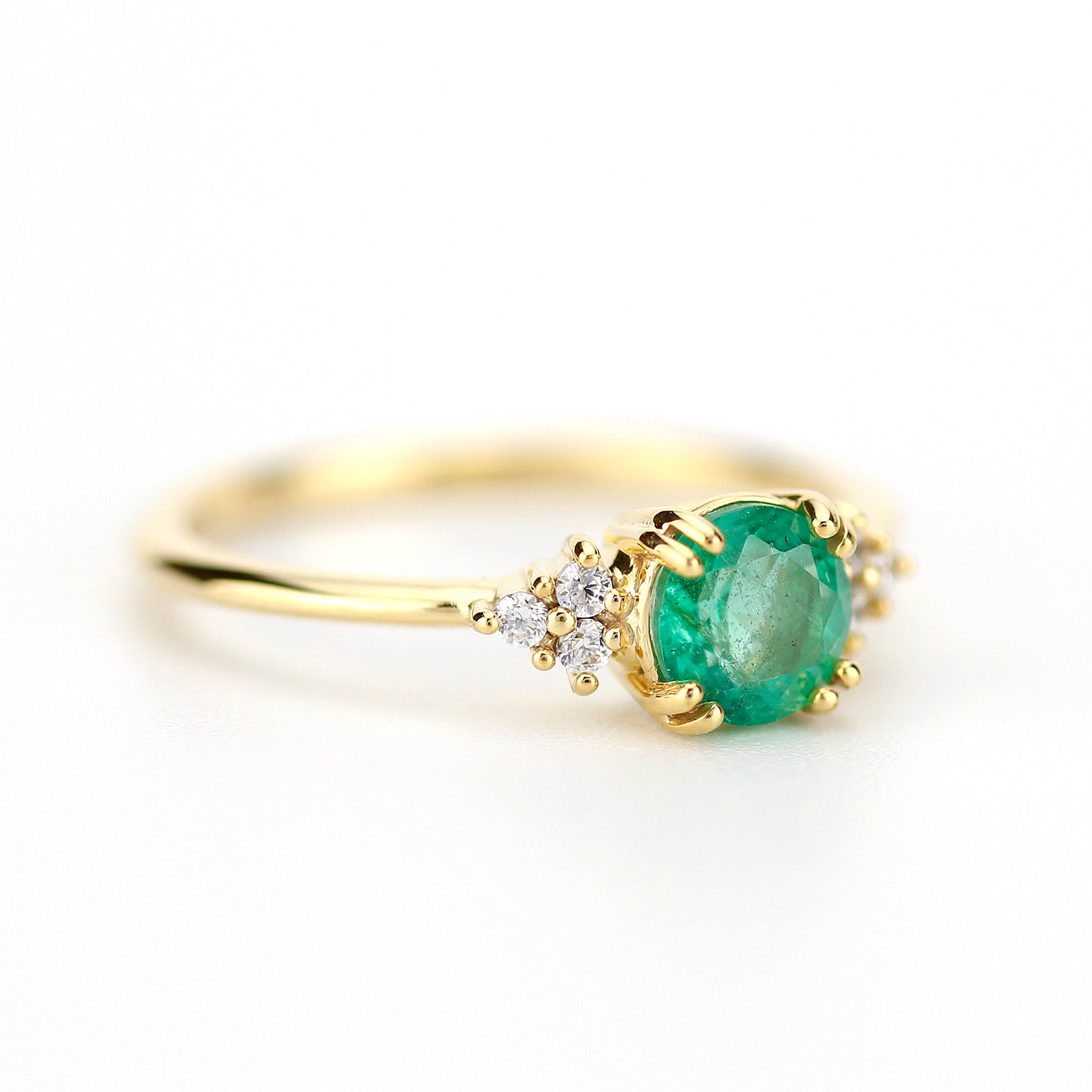 emerald and diamonds engagement ring, rare emerald ring, May Birthstone, delicate ring, minimalist engagement ring, engagement ring - NOOI JEWELRY
