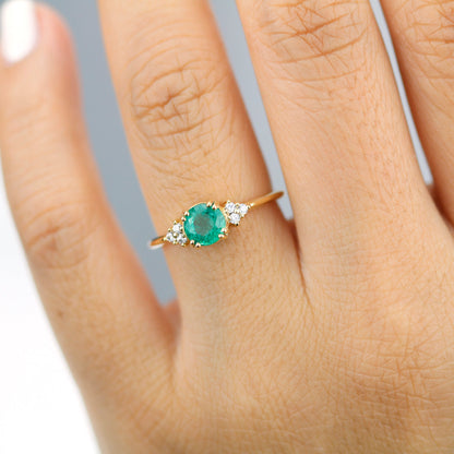 emerald and diamonds engagement ring, rare emerald ring, May Birthstone, delicate ring, minimalist engagement ring, engagement ring - NOOI JEWELRY