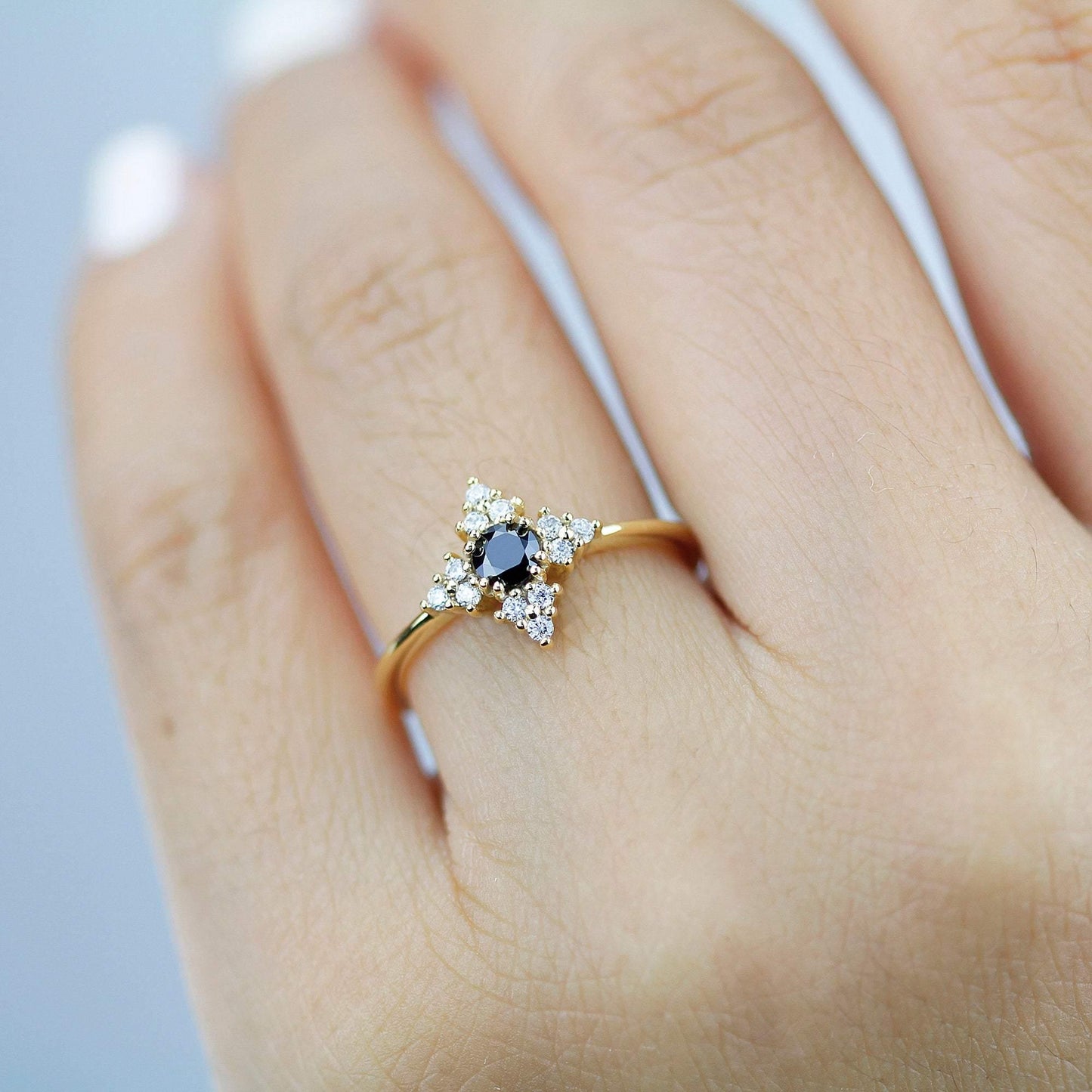 Black diamond ring, diamond engagement ring, minimalist engagement ring, black and white diamond ring - NOOI JEWELRY