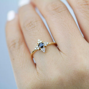 Black diamond ring, diamond engagement ring, minimalist engagement ring, black and white diamond ring - NOOI JEWELRY