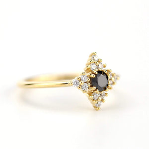Black diamond ring, diamond engagement ring, minimalist engagement ring, black and white diamond ring - NOOI JEWELRY