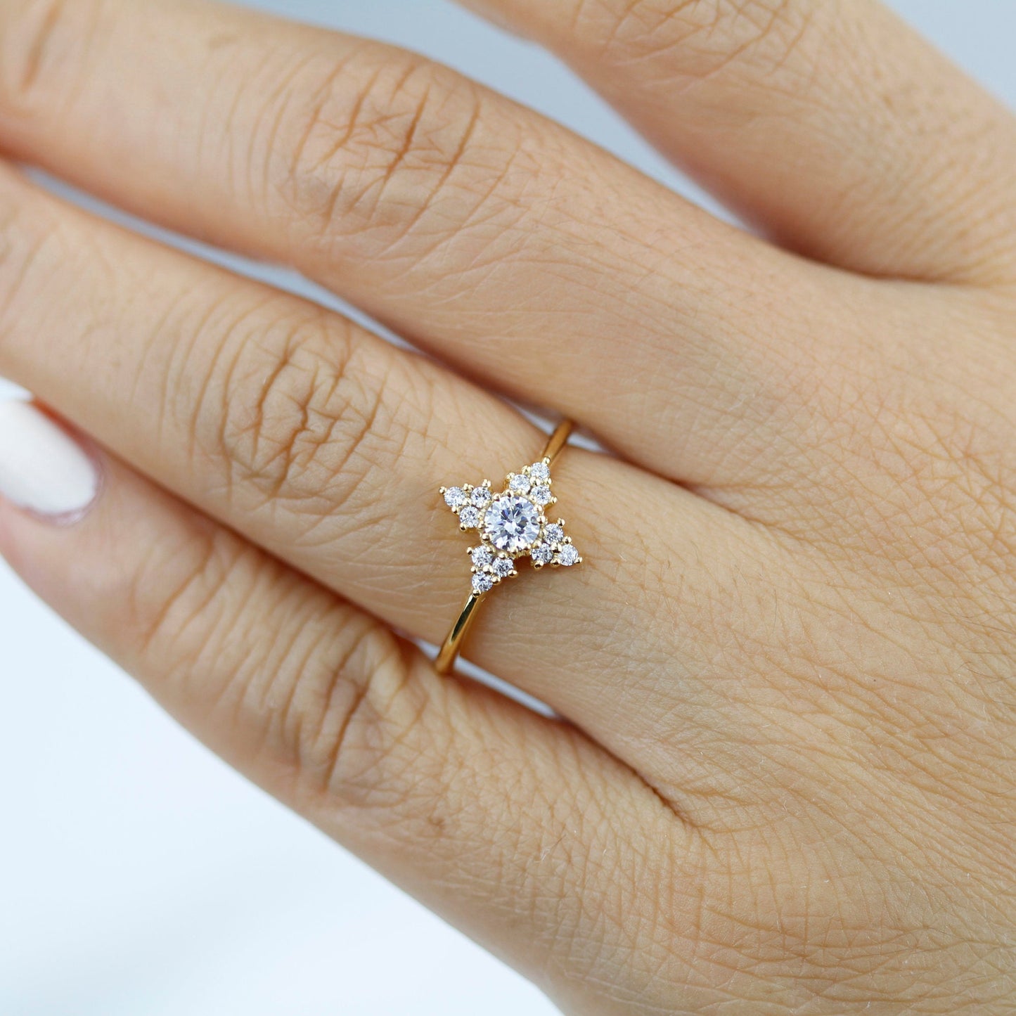 Snowflake diamond ring engagement | unique engagement ring white diamonds - NOOI JEWELRY