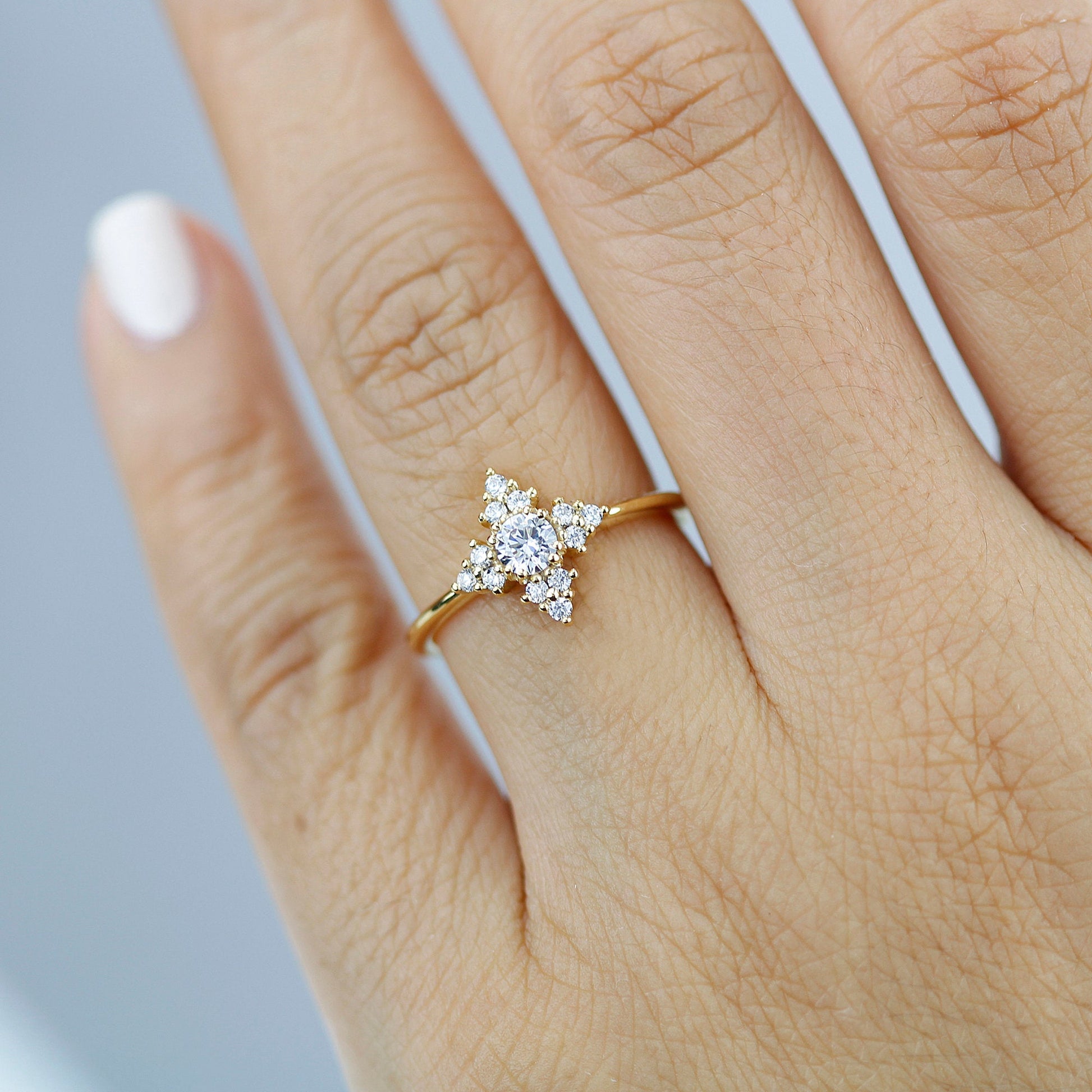 Snowflake diamond ring engagement | unique engagement ring white diamonds - NOOI JEWELRY