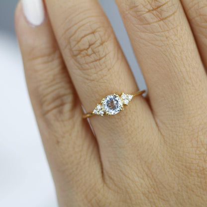 Aquamarine engagement ring, cluster ring aquamarine and diamonds - NOOI JEWELRY