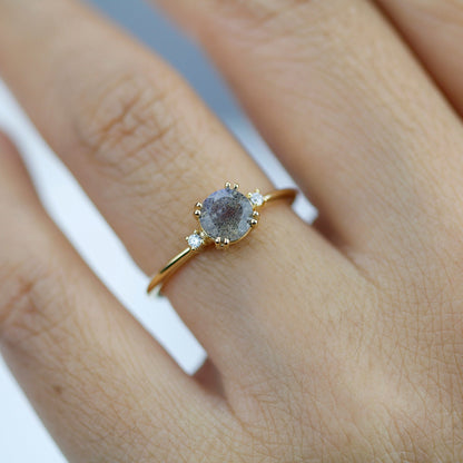 Engagement ring Labradorite and diamond, simple diamond ring - NOOI JEWELRY