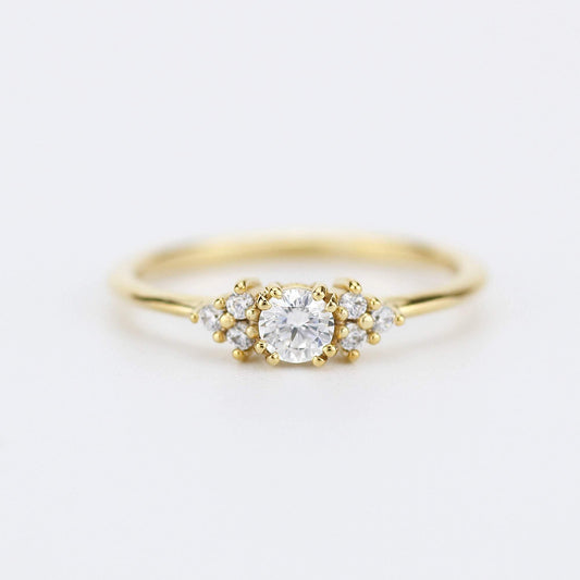 Cluster engagement ring diamond | classic engagement ring round simple | R284WD - NOOI JEWELRY