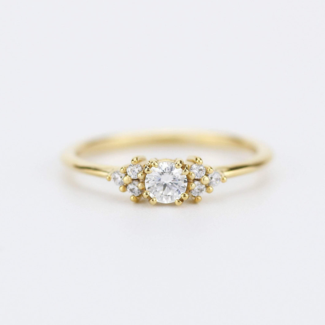 Cluster engagement ring diamond | classic engagement ring round simple | R284WD - NOOI JEWELRY