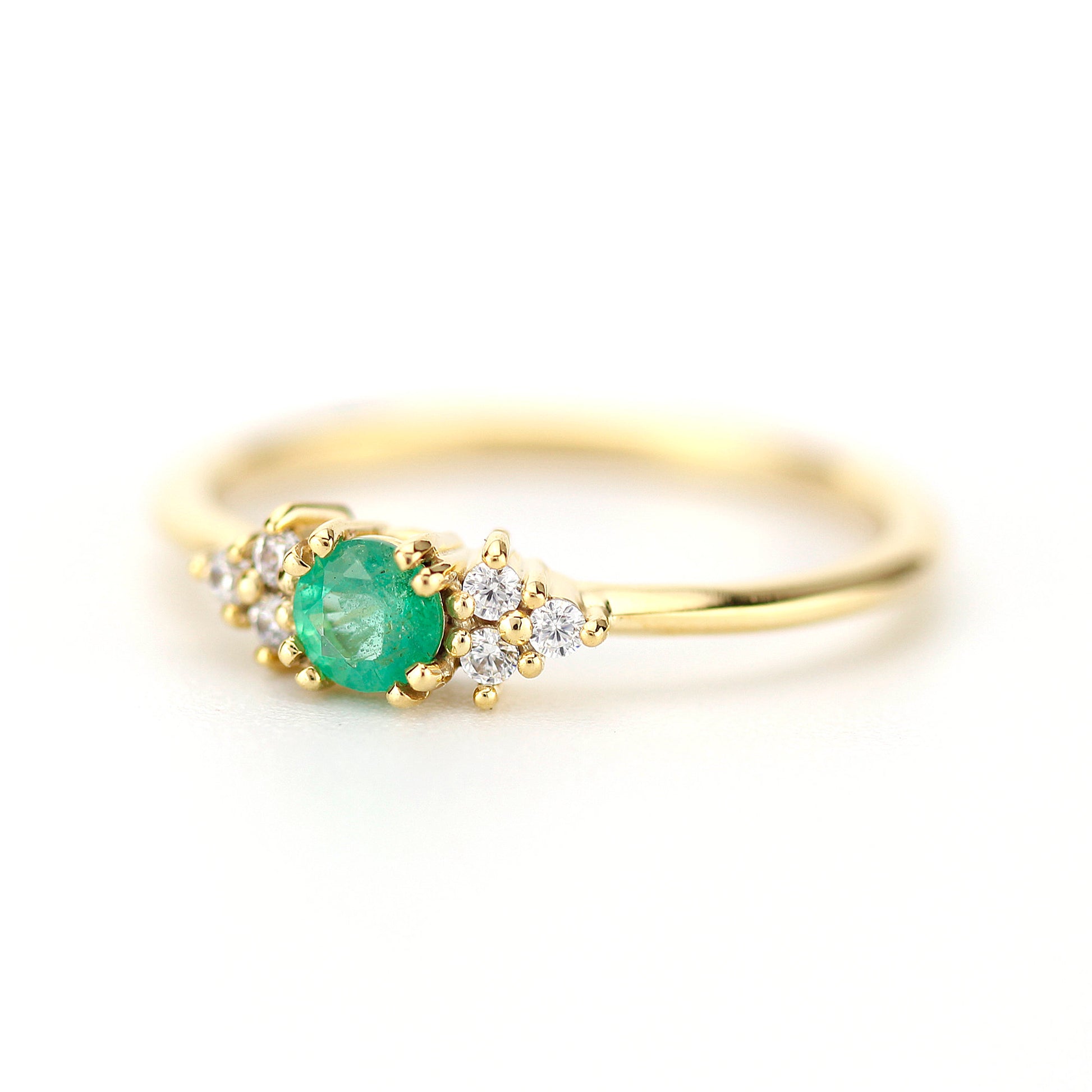 emerald engagement ring, unique engagement ring, white diamond ring, simple engagement ring, delicate engagement ring, engagement ring - NOOI JEWELRY