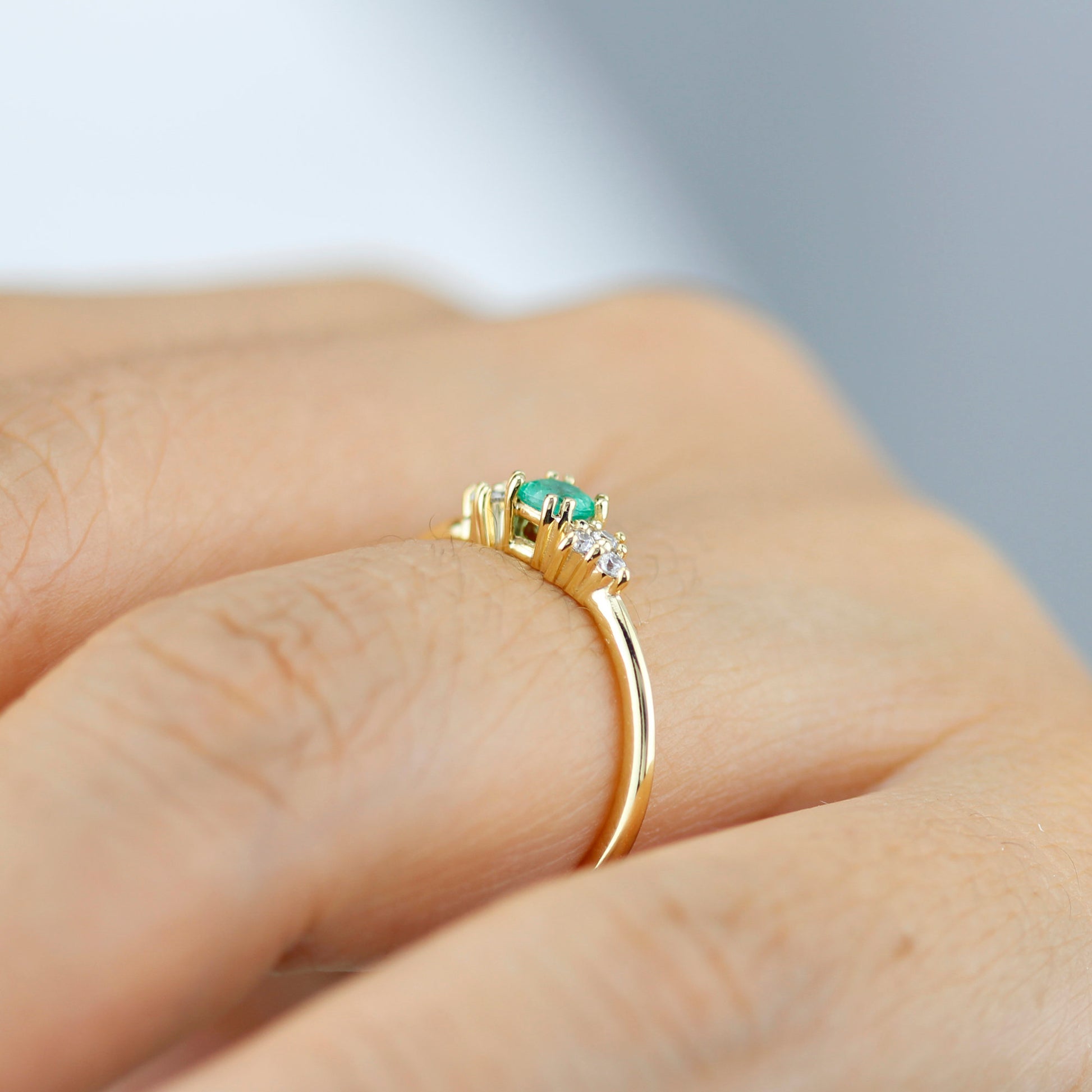 emerald engagement ring, unique engagement ring, white diamond ring, simple engagement ring, delicate engagement ring, engagement ring - NOOI JEWELRY