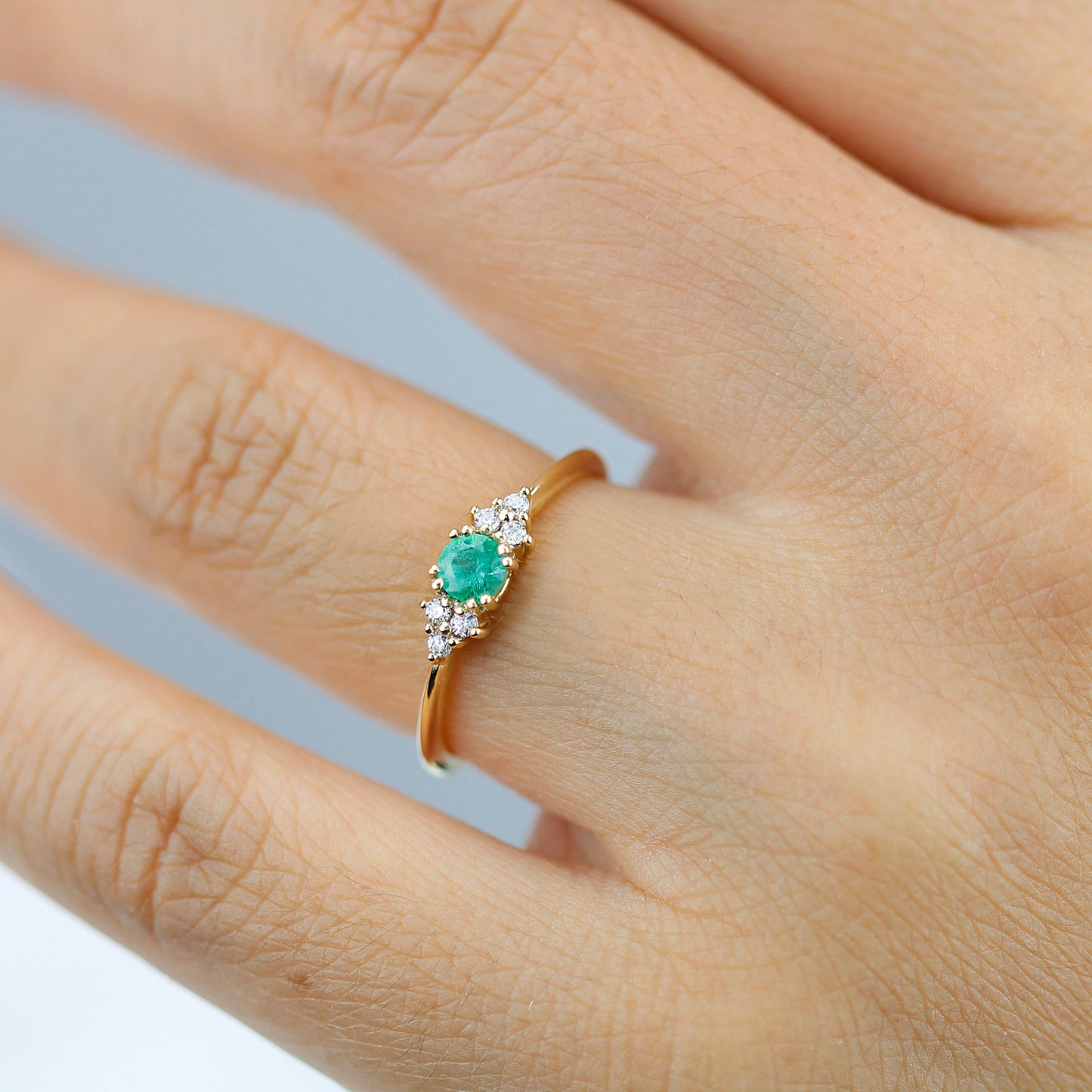 emerald engagement ring, unique engagement ring, white diamond ring, simple engagement ring, delicate engagement ring, engagement ring - NOOI JEWELRY