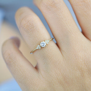 round diamond engagement ring, diamond engagement ring,  art deco engagement ring, dainty ring, vintage diamond engagement ring - NOOI JEWELRY