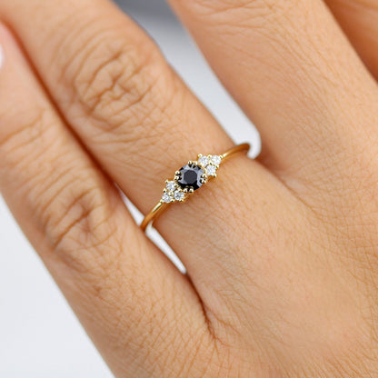 unique engagement ring, diamond engagement ring, black diamond ring, simple engagement ring, delicate engagement ring, engagement ring - NOOI JEWELRY