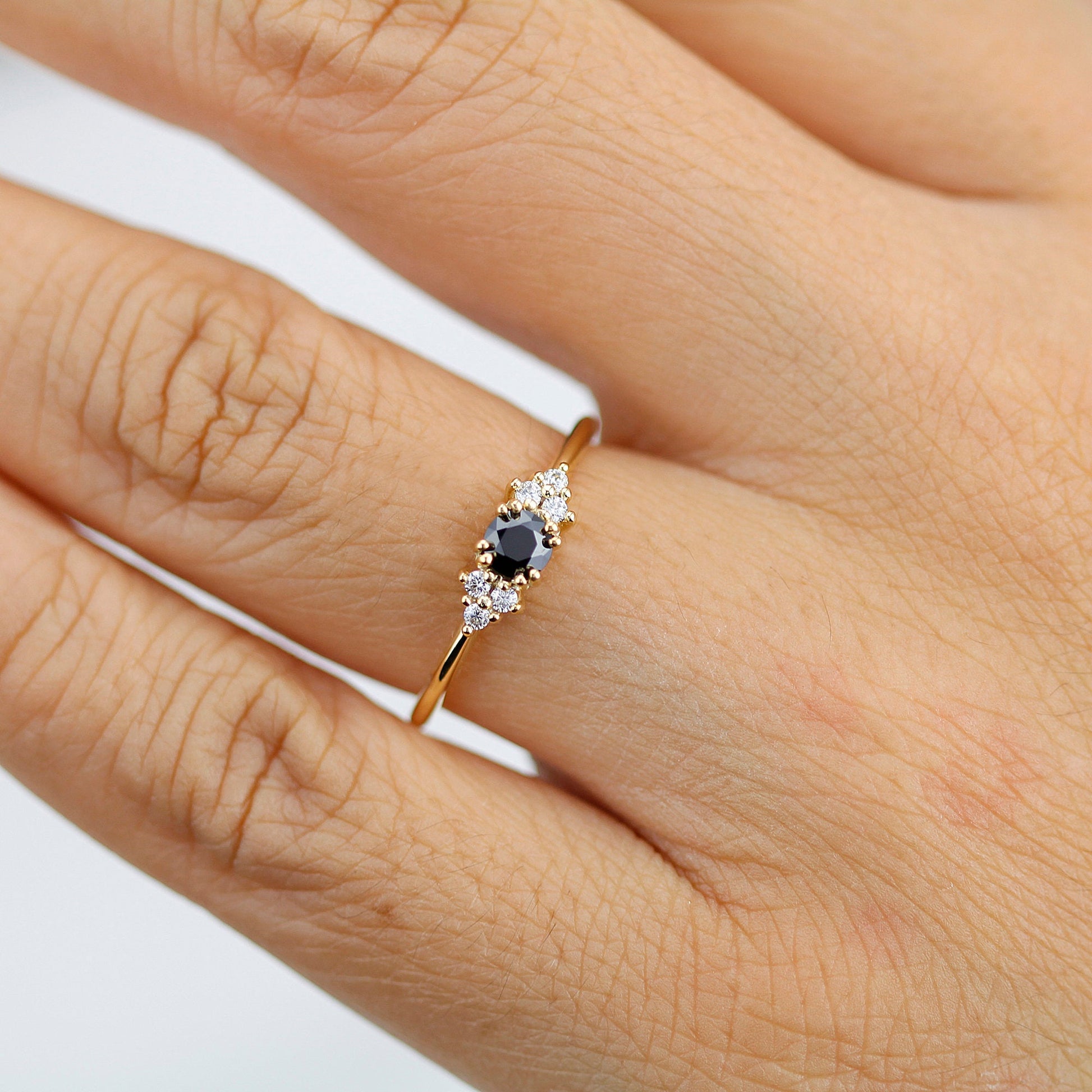 unique engagement ring, diamond engagement ring, black diamond ring, simple engagement ring, delicate engagement ring, engagement ring - NOOI JEWELRY