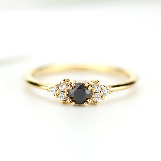 unique engagement ring, diamond engagement ring, black diamond ring, simple engagement ring, delicate engagement ring, engagement ring - NOOI JEWELRY