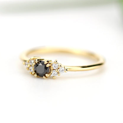 unique engagement ring, diamond engagement ring, black diamond ring, simple engagement ring, delicate engagement ring, engagement ring - NOOI JEWELRY