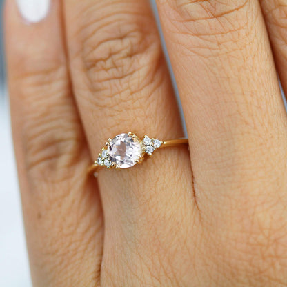 6 mm round morganite and diamond engagement ring yellow gold - NOOI JEWELRY