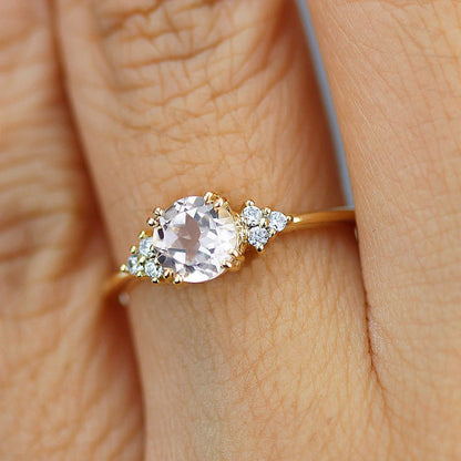 6 mm round morganite and diamond engagement ring yellow gold - NOOI JEWELRY