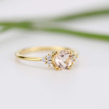 Load image into Gallery viewer, 6 mm round morganite and diamond engagement ring yellow gold - NOOI JEWELRY