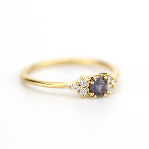 Alexandrite and diamond engagement ring, round cluster alexandrite with side stones - NOOI JEWELRY