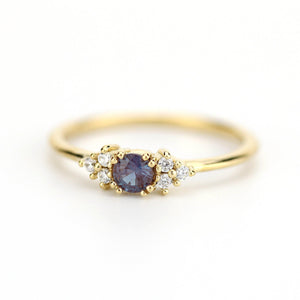 Alexandrite and diamond engagement ring, round cluster alexandrite with side stones - NOOI JEWELRY