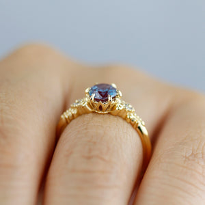 Oval Alexandrite engagement ring, 18k yellow gold, 8x6 oval alexandrite and black diamond cluster ring - NOOI JEWELRY