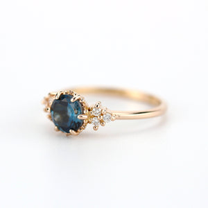 London blue topaz and diamond engagement ring rose gold, classic round engagement ring - NOOI JEWELRY