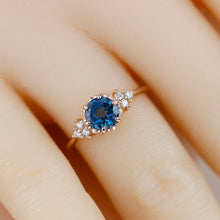 Load image into Gallery viewer, London blue topaz and diamond engagement ring rose gold, classic round engagement ring - NOOI JEWELRY