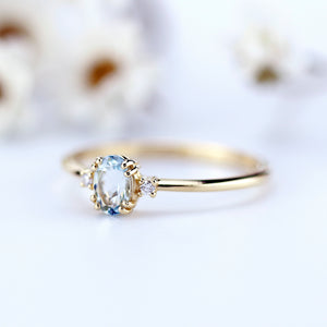 oval aquamarine and diamonds engagement ring, 18k yellow gold - NOOI JEWELRY