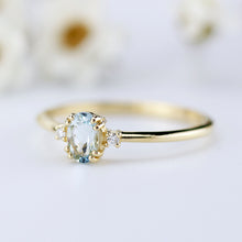 Load image into Gallery viewer, oval aquamarine and diamonds engagement ring, 18k yellow gold - NOOI JEWELRY