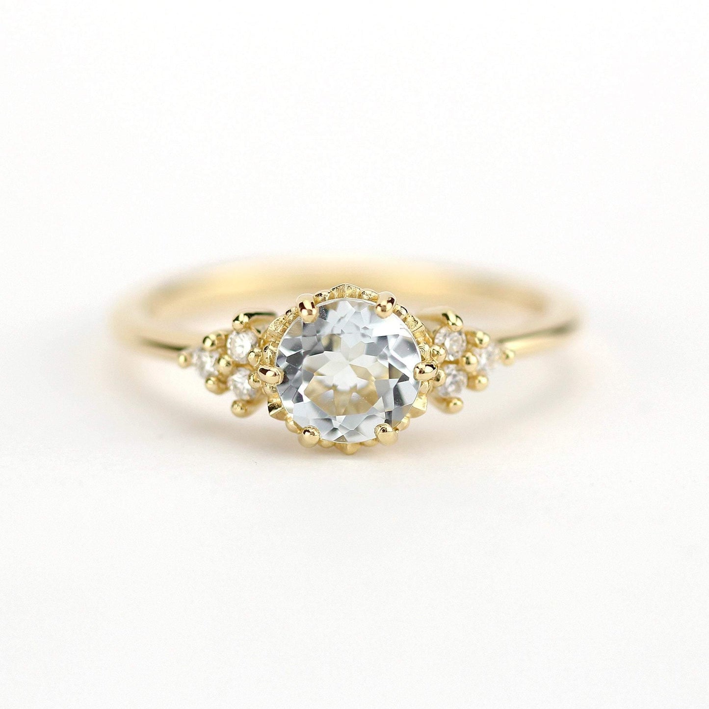 Aquamarine and diamond engagement ring, simple ring aquamarine 18k gold - NOOI JEWELRY