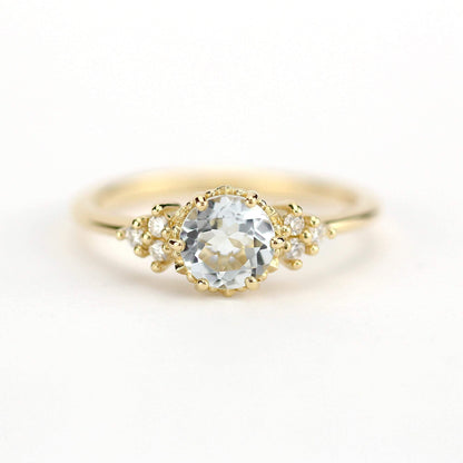 Aquamarine and diamond engagement ring, simple ring aquamarine 18k gold - NOOI JEWELRY