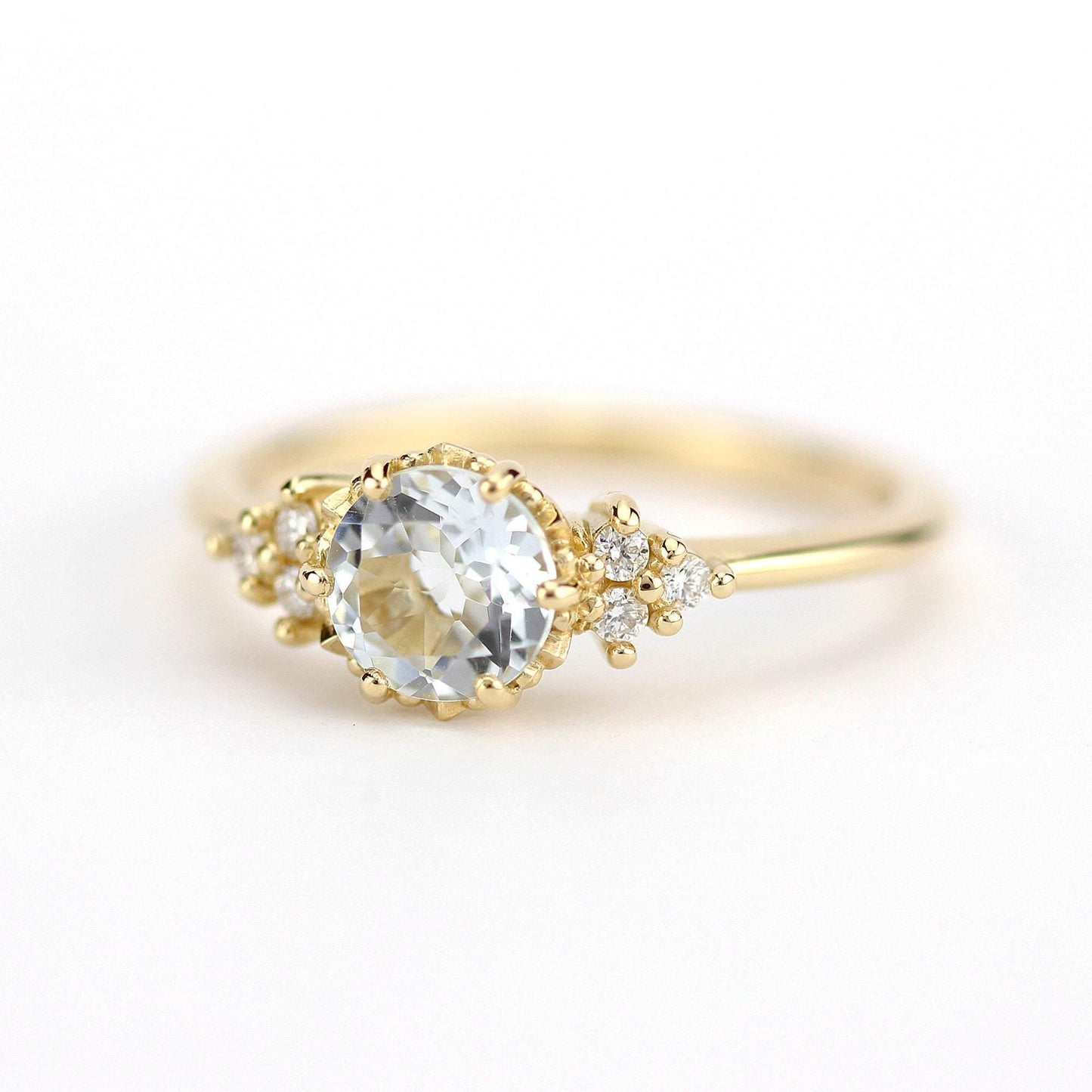 Aquamarine and diamond engagement ring, simple ring aquamarine 18k gold - NOOI JEWELRY