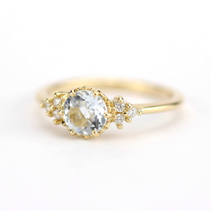 Aquamarine and diamond engagement ring, simple ring aquamarine 18k gold - NOOI JEWELRY