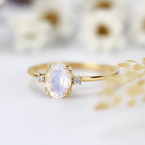 Moonstone Engagement Ring, Oval Engagement Ring, Simple ring, Delicate Ring, ClusEngagement ring Moonstone and diamonds ring - NOOI JEWELRY