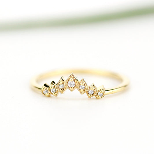 diamond Wedding Band, Wedding Band, Curved Band, delicate Wedding Band, Crown Wedding Ring, laces wedding Band - NOOI JEWELRY