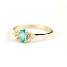 Load image into Gallery viewer, blue apatite engagement ring, oval apatite and diamonds ring - NOOI JEWELRY