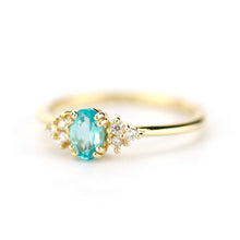 Load image into Gallery viewer, blue apatite engagement ring, oval apatite and diamonds ring - NOOI JEWELRY