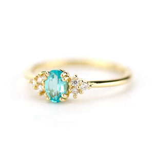 blue apatite engagement ring, oval apatite and diamonds ring - NOOI JEWELRY