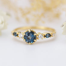 Load image into Gallery viewer, Cluster engagement ring round London blue topaz with marquise stone on the side - NOOI JEWELRY