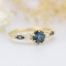 Load image into Gallery viewer, Cluster engagement ring round London blue topaz with marquise stone on the side - NOOI JEWELRY