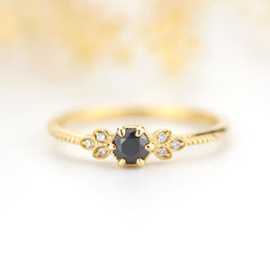 engagement ring black diamond, diamond engagement ring,  art deco engagement ring, dainty ring, vintage diamond engagement ring - NOOI JEWELRY